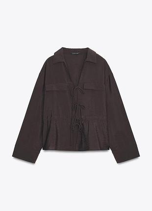 Коричнева блуза з завʼязками зара zara