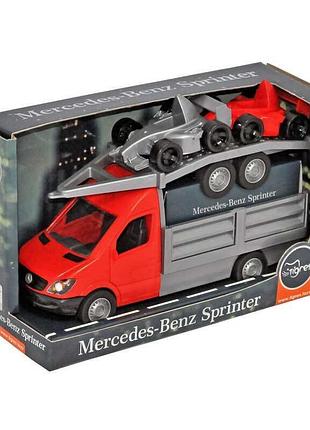 Гр машина "mercedes-benz sprinter" бортовой с лафетом 39669 (красный) (6) "tigres" открываются двери кабины, 2 машинки, в коробке