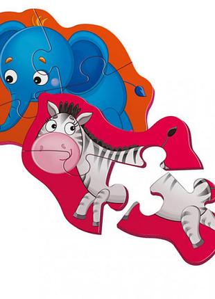 Беби пазлы vladi toys "слоник и зебрик" магнитные vt3208-12