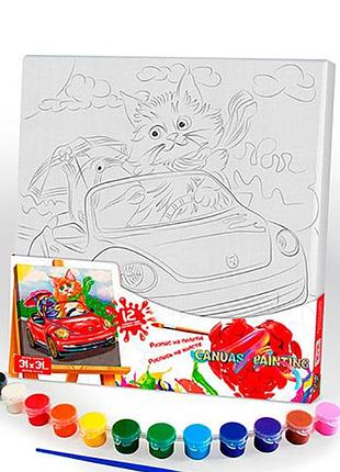 Картина по номерам danko toys "canvas painting" кот в автомобиле 31 на 31 см px-07-10