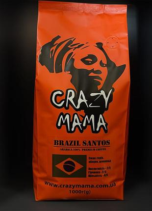 Кава у зернах/зернова crazy mama brazil santos 100% арабіка 1кг