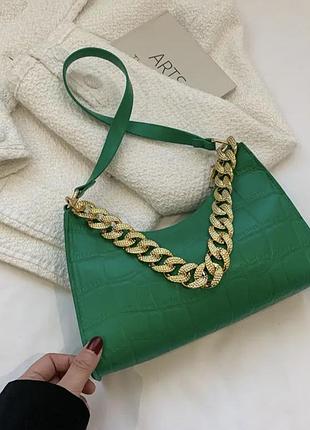 💥яскрава жіноча сумочка багет з цепкою💚🤍🖤🤎