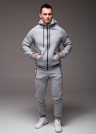 Серый мужской утепленный костюм nike с капюшоном