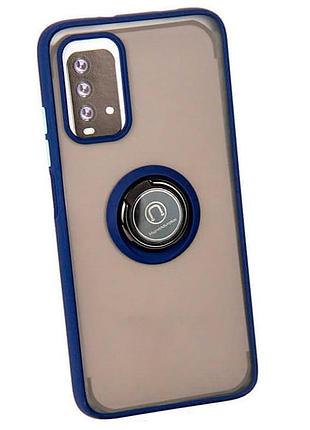Чехол fiji colorframe для xiaomi redmi note 9 4g матовый бампер с кольцом dark blue