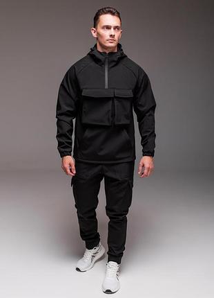 Чоловічий костюм softshell чорний анорак + штани
