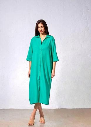 Женское платье рубашка la`visio из льна зеленый размер s/m, l/xl
