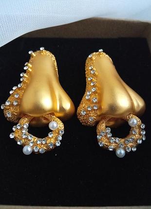 Винтажные statement серьги в стиле schiaparelli — арт дизайн с жемчужинами и кристаллами, 18k позолота, винтажные украшения, подарок девушке