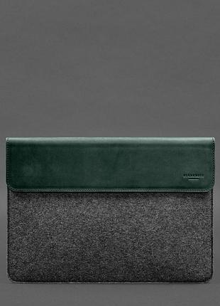 Чехол-конверт с клапаном кожа+фетр для macbook 16" зеленый crazy horse