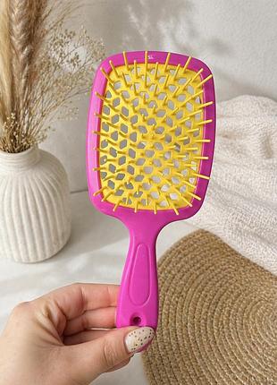 Расчёска для волос «super brush». розовая с жёлтым, в коробке.