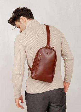 Мужская кожаная сумка chest bag светло-коричневая