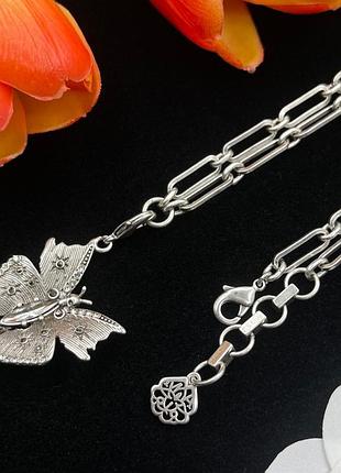 Колье александр маккуин butterfly chain necklace silver люкс качество