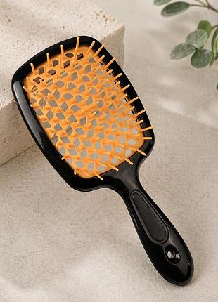 Расчёска для волос «super brush». оранжевая с чёрной ручкой, в коробке.
