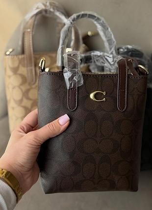 Женская сумка coach mini tote, сумка коач мыта, брендовая сумка, сумка на плечо, сумка через плечо шоколадний