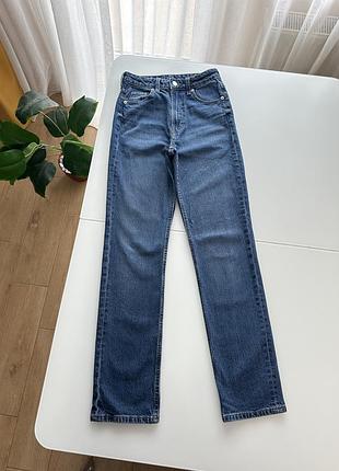Сині джинси прямого крою h&m vintage straight high jeans 34(xs)