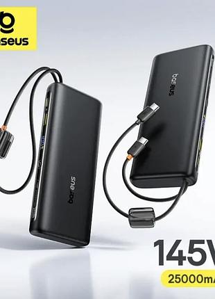 Павербанк baseus enerfill fc41 145w 25000mah black вбудовані 2х кабелі type-c