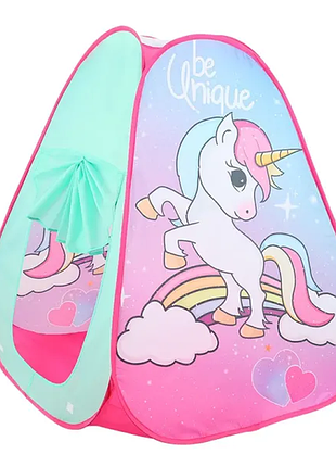 Детская игровая палатка в сумке для девочки unicorn 80*80*100 см розовая с единорогом