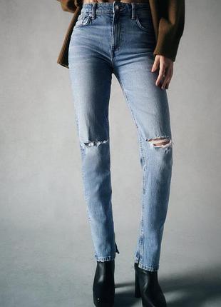 Рваные прямые джинсы zara