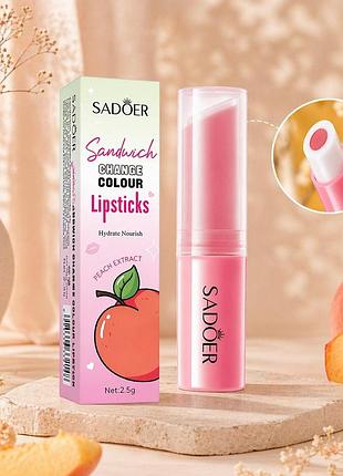 Транспарентна бальзам-блиск sadoer sandwich change colour lipstick з ароматом персика, 2,5 г