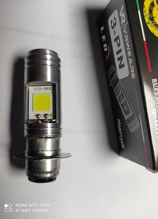 Лампа фары 12v 35/35w (3 ус) led (2 діода) супер бела