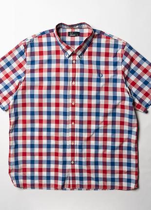 Fred perry red blue check short sleeve shirt [smh017004]