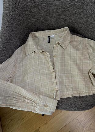 Укорочена сорочка бежева в клітинку divided h&m