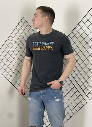 Графітова тай дай футболка f&f “don’t worry beer happy”