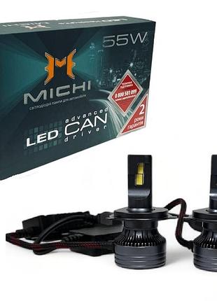 Светодиодные led лампы 12-24v 55w michi mi led can h4 hi/low 5500k