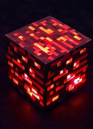 Нічник майнкрафт редстоун руда minecraft led куб 7.5 см акумуляторний usb червоний
