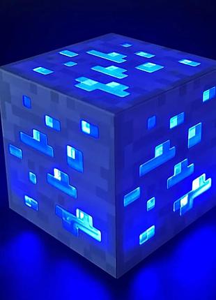 Нічник майнкрафт алмазна руда minecraft led куб 7.5 см акумуляторний usb синій