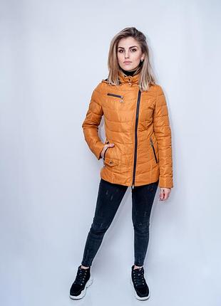 Демісезонна куртка fine baby cat гірчична приталена з капюшоном р. s 16-187