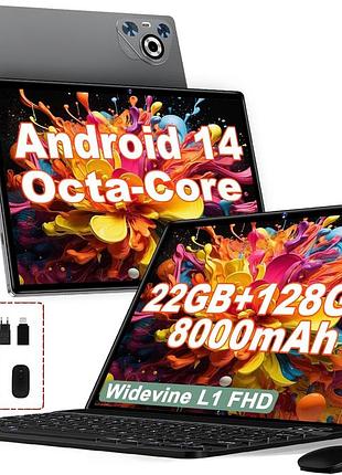 Планшет tab30 10.1" (22/128gb) android 14 gray: 8-ядерный процессор, 8000mah, widevine l1 + клавиатура и мышь 2