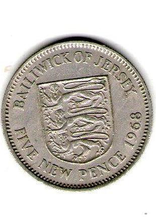 Джерси 5 новых пенсов, 1968 год медно-никелевый сплав, 5.65g, ø 23.59mm no2048