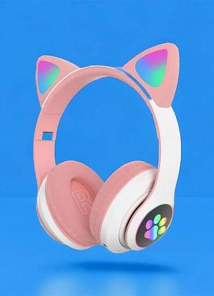 Наушники с ушами кота для телефона cat stn-28 розовые, bluetooth наушники для детей с ушками qu-59