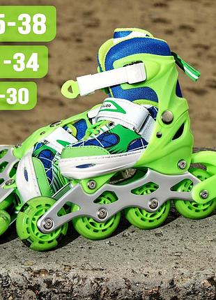 Ролики для детей,детские роликовые коньки раздвижные roller sport 2574 (27-30) зеленые, колеса 70мм
