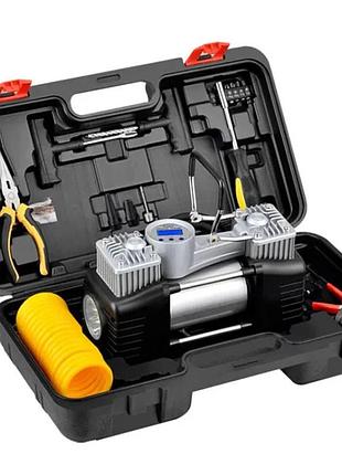 Автомобільний компресор з ліхтариком та інструментами у кейсі gi-16