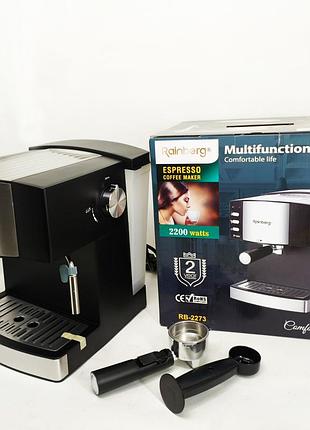 Кофемашина рожковая эспрессо rainberg rb-2273 2200вт с капучинатором 1.6л, кофеварка полуавтоматическая hf-89