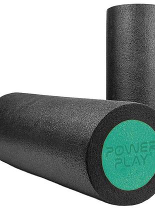 Массажный ролик (роллер) гладкий powerplay 4021 fitness roller черно-зеленый (30x15см.)