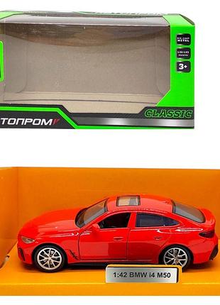 Машинка bmw i4 m50 1 43 autoprom красная металлическая модель с открывающимися дверями