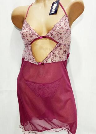 Nbb пеньюар со стрингамм женский сиреневый р m/l