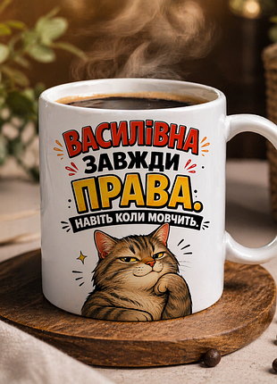 Іменна чашка 330 мл «василівна завжди права — навіть коли мовчить!» | подарунок для подруги, колеги