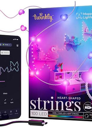 Гирлянда smart led twinkly candies heart rgb 100 ip20 6м usb-c прозрачный кабель