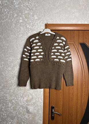 Vintage givenchy en plus two-piece knit bolero and sweater set in brown and white
