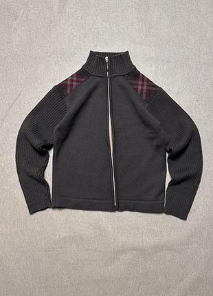 Burberry kids full-zip wool cotton knit cardigan with nova check shoulder accents