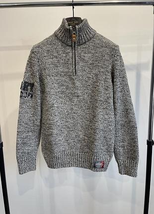 Чоловічий светр superdry premium knit (оригінал) сірий на замок кофта м