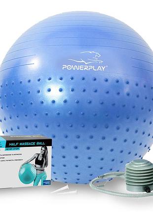 М'яч для фітнесу (фітбол) напівмасажний powerplay 4003 ø65 cm gymball синій + помпа