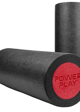 Масажний ролик (роллер) гладкий powerplay 4021 fitness roller чорно-червоний (45x15см.)