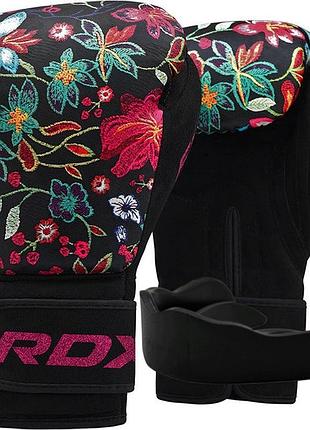 Боксерские перчатки rdx fl-3 floral black-8 унций (капа в комплекте)