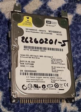 100% ide hdd 2.5 160 гб wd scorpio 5400 33.5/34.7 жесткий диск wd1600beve-00wzt0 вд western digital ata pata