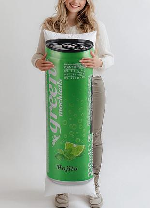Дакимакура, напиток green со вкусом мохито безалкогольный газированный ж/б, 0,33л, (подушка обнимашка) 150*50