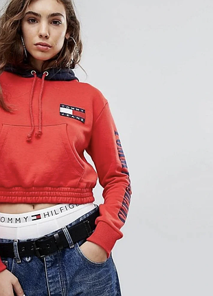 Tommy hilfiger кроп худі — червоно-синє, розмір s, ідеальний стан